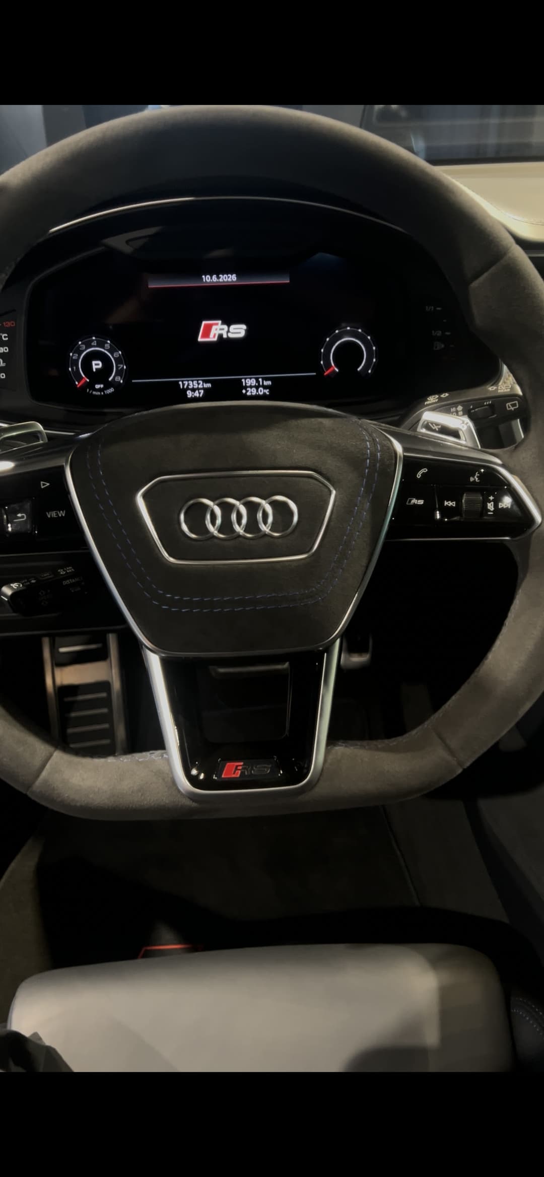 Audi RS steering wheel and digital cockpit