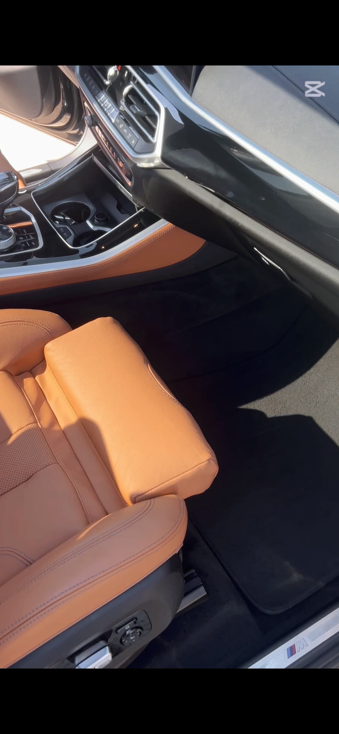 BMW cognac leather seat detail